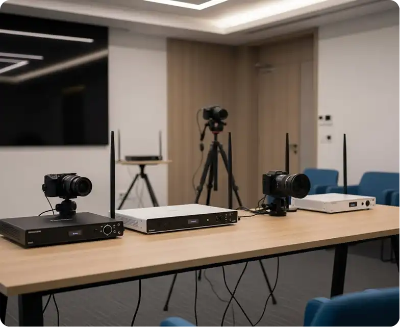 Confidence Monitor for Presenter confidence monitor screen facing presenter during a corporate presentation