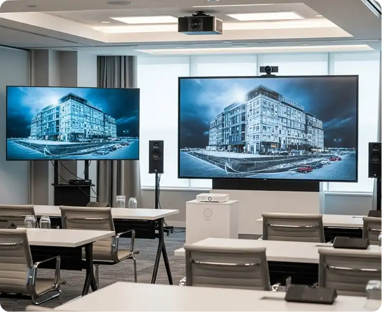 Camera Setup for Executive Presentations camera and confidence monitor for filming an executive corporate announcement